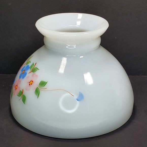 GWTW Hand Painted Floral Hurricane Lamp Shade Milk Glass Porcelain Vtg Cottage - Picture 3 of 11